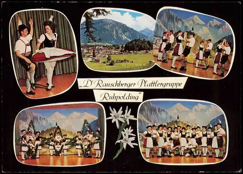 Ruhpolding Mehrbildkarte mit der Rauschberger Plattlergruppe 1960