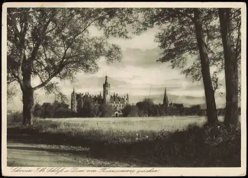 Ansichtskarte Schwerin Dom und Schloß vom Franzensweg gesehen 1935