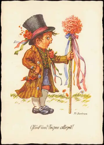 Ansichtskarte  Kinder Künstlerkarte Junge mit Tanzstab Fr. Bertram 1935