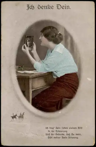 Liebe Liebespaare - Love Frau mit Soldatenporträt Militaria 1913