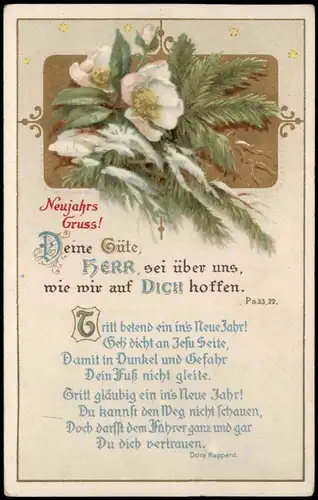 Neujahr Sylvester New Year Tannenzweig christlicher Text 1916 Goldrand