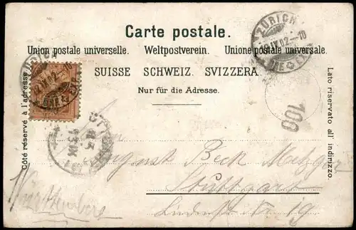 Ansichtskarte Zürich Stadt von der Waid 1902  gel. Briefmarke