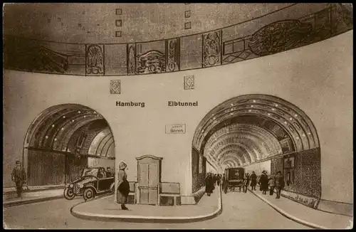 Ansichtskarte St. Pauli-Hamburg Elbtunnel - Autos 1927