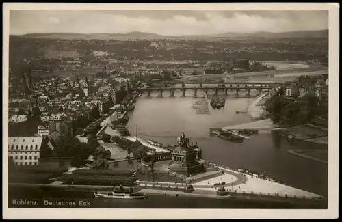 Ansichtskarte Koblenz Deutsches Eck, Dampfer - Totale 1933