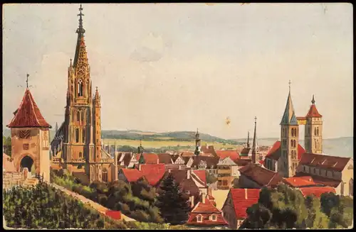 Ansichtskarte Esslingen Panorama - Auarellkarte 1919