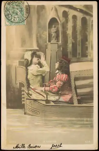 Ansichtskarte  Kinder Künstlerkarte Mädchen in Gondel Fotokunst color 1904