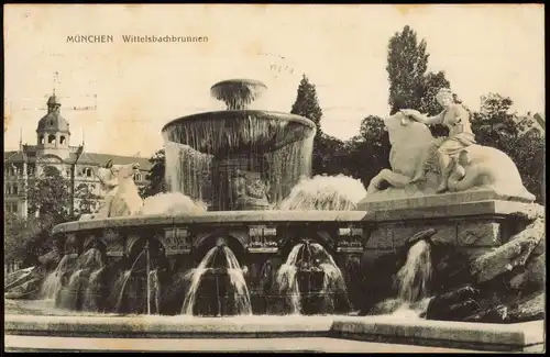 Ansichtskarte München Lenbachplatz mit Wittelsbacherbrunnen 1912