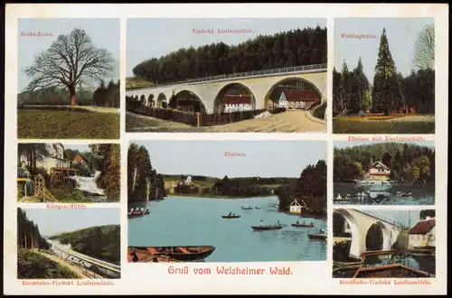 Ansichtskarte Welzheim Eisenbahn-Viadukt Laufenmühle, Klingenmühle uvm 1923