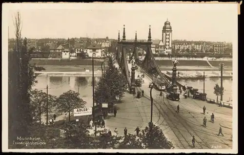 Ansichtskarte Mannheim Friedrichsbrücke, Stadtpanorama 1930