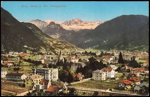 Gries-Bozen Bolzano Panorama-Ansicht, Gesamtansicht u. der Rosengarten 1920