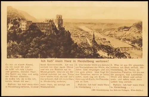 Ansichtskarte Heidelberg Panorama-Ansicht (mit Lied-Text) 1920