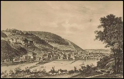 Heidelberg Panorama-Ansicht Künstlerkarte nach Graf Graimberg 1910