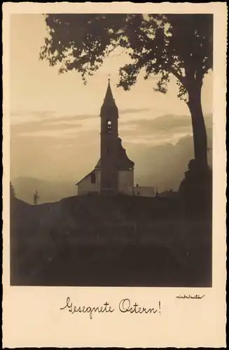 Ansichtskarte  Glückwunsch Ostern Easter Stimmungsbild mit Kirche 1950