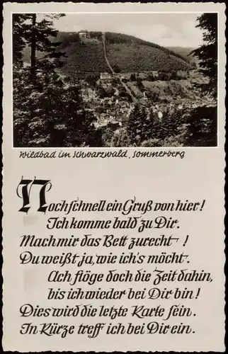 Bad Wildbad Sommerberg, Schwarzwald - Spruchkarte Ansichtskarte 1965
