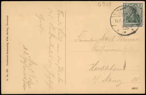 Ansichtskarte Neckarsteinach Vorderburg, Neckarufer 1917