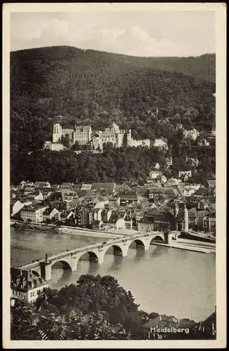 Ansichtskarte Heidelberg Blick auf Stadt und Brücke 1934