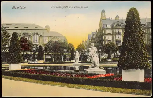 Ansichtskarte Mannheim Friedrichsplatz 1917  gel. Feldpost Rollstempel