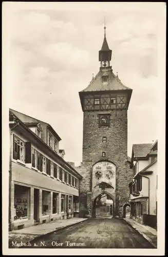 Ansichtskarte Marbach am Neckar Torturm, Straße - Schaufenster Geschäft 1930