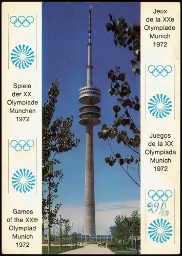 Ansichtskarte Milbertshofen-München Olympiaturm Fernsehturm Olympiakarte 1972