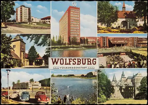Wolfsburg Mehrbildkarte mit Volkswagen-Werk, VW Käfer, Ortsansichten 1961
