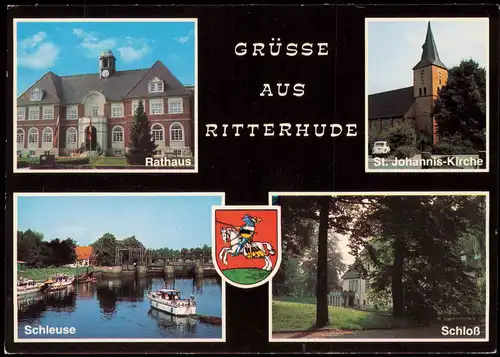 Ritterhude (LK Osterholz) Stadtteilansichten,   Kirche, Schleuse, Schloß 1975