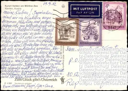 Velden am Wörther See Vrba na Koroškem 3 Bild Hotel,  1982  gel. AirMail