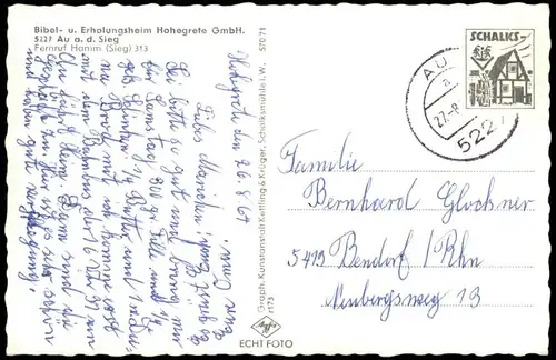 Ansichtskarte Au (Sieg) Bibel- u. Erholungsheim Hohegrete GmbH. 1968