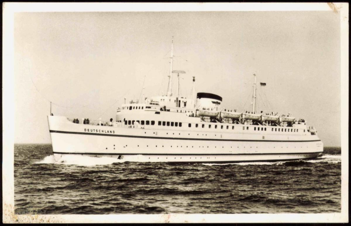 HOCHSEE Fährschiff Deutschland 1966 gel. Schiffsposstempel