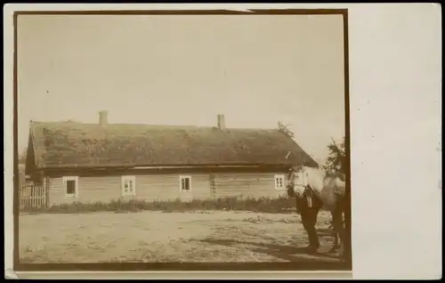 .Russland Rußland Россия Pferd vor Blockhütte 1905 Privatfoto Foto