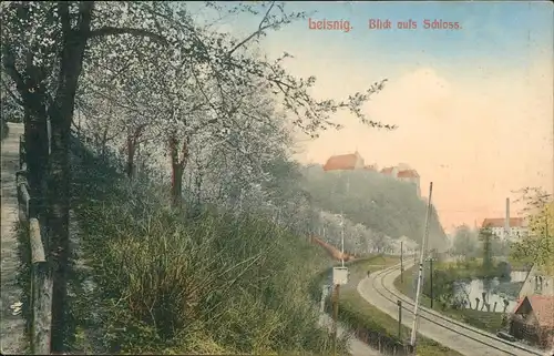 Leisnig Blick aufs Schloß - Bahnstrecke 1917