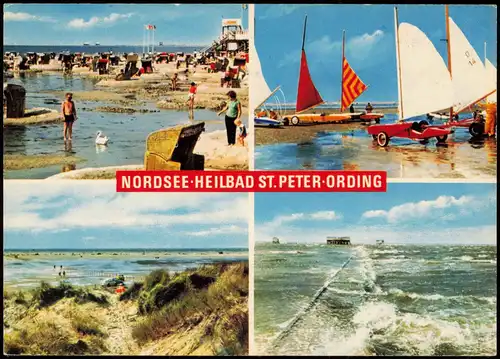 Ansichtskarte St. Peter-Ording Strandleben, Segelmobile, Umland 1972