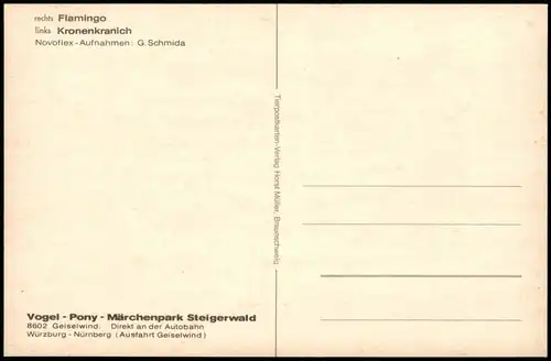 Ansichtskarte Geiselwind Freizeit-Land Geiselwind Kronenkranich Flamingo 1978