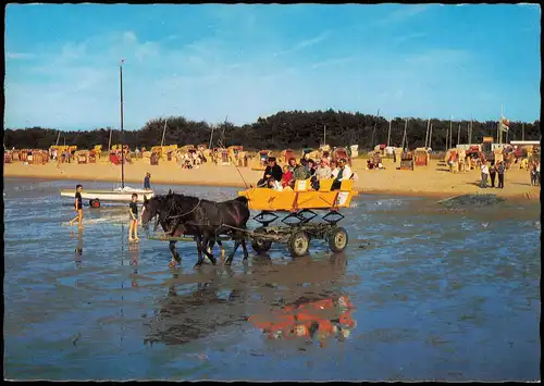 Ansichtskarte Sahlenburg-Cuxhaven Wattwagen fährt nach der Insel Neuwerk 1986