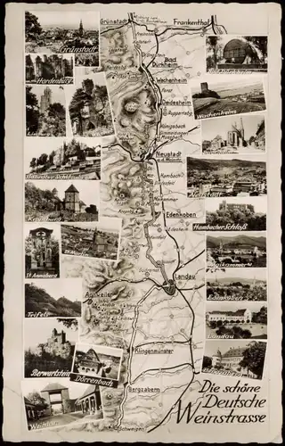 Ansichtskarte .Rheinland-Pfalz Deutsche Weinstraße Landkarten AK Motive 1963