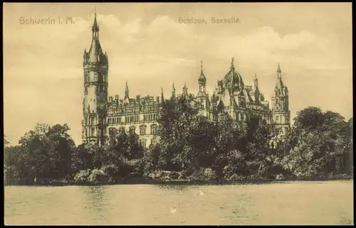 Ansichtskarte Schwerin Schloss, Seeseite. 1922