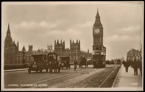 Postcard London Westminster Abbey, Tram Auto 1928