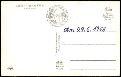 Ansichtskarte Bayerisch Eisenstein Arbersee im Bayerischen Wald 1956