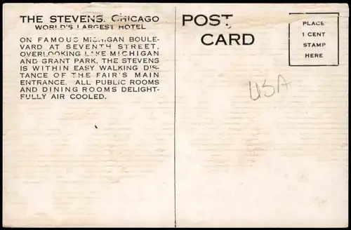 Postcard Chicago The Stevens - The World greatest Hotel 1926