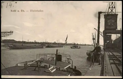 Ansichtskarte Kehl (Rhein) Rheinhafen, Kräne 1916