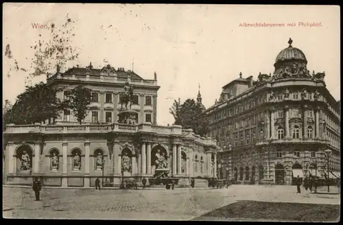 Ansichtskarte Wien Albrechtsbrunnen mit Philiphof. 1918