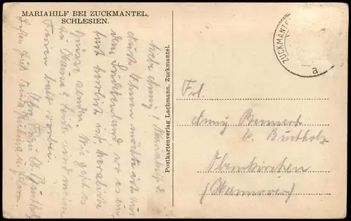 Postcard Zuckmantel Zlaté Hory Mariahilf, Schlesien 1923