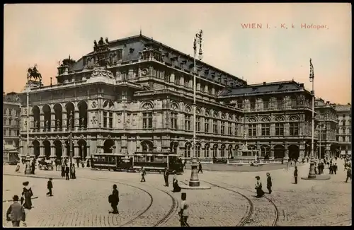Ansichtskarte Wien Hofoper, Straßenbahn 1911