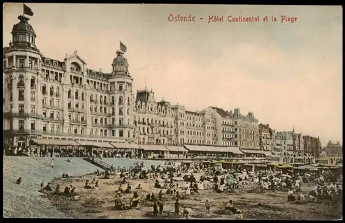 Postkaart Ostende Oostende Hôtel Continental et la Plage 1909