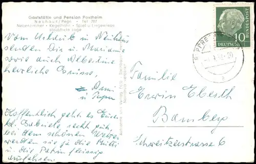 Ansichtskarte Neuhaus an der Pegnitz Gaststätte-Pension Postheim 1958