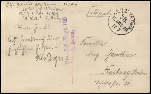 CPA Souchez zerstörte Gebäude WK1 Frankreich 1916  gel. div. Feldpoststempel