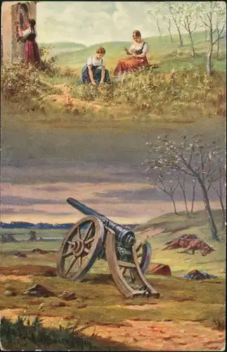 Ansichtskarte  Militaria Ostern - Mädchen auf Feld, Schlachtfeld 2 Bild 1919