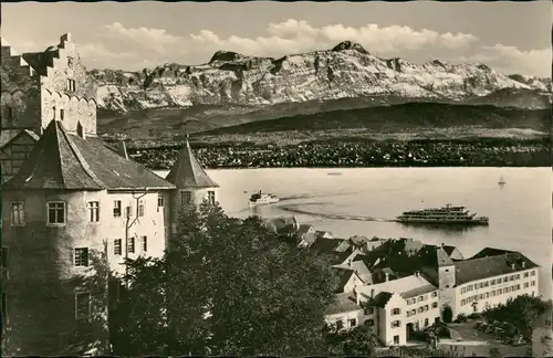 Ansichtskarte Meersburg Fotokunst - Stadt, Dampfere Schweizer Alpen 1957