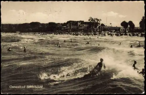 Ansichtskarte Scharbeutz Hotels am Strand, Wellenspiel 1963