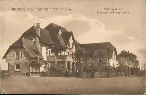 Ansichtskarte Altengrabow Truppenübungsplatz Bahnhofshotel 1918  gel. Feldpost