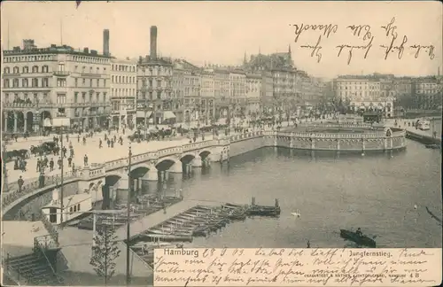 Ansichtskarte Hamburg Jungfernstieg, Bootsstation 1903  A-stempel: Eisleben